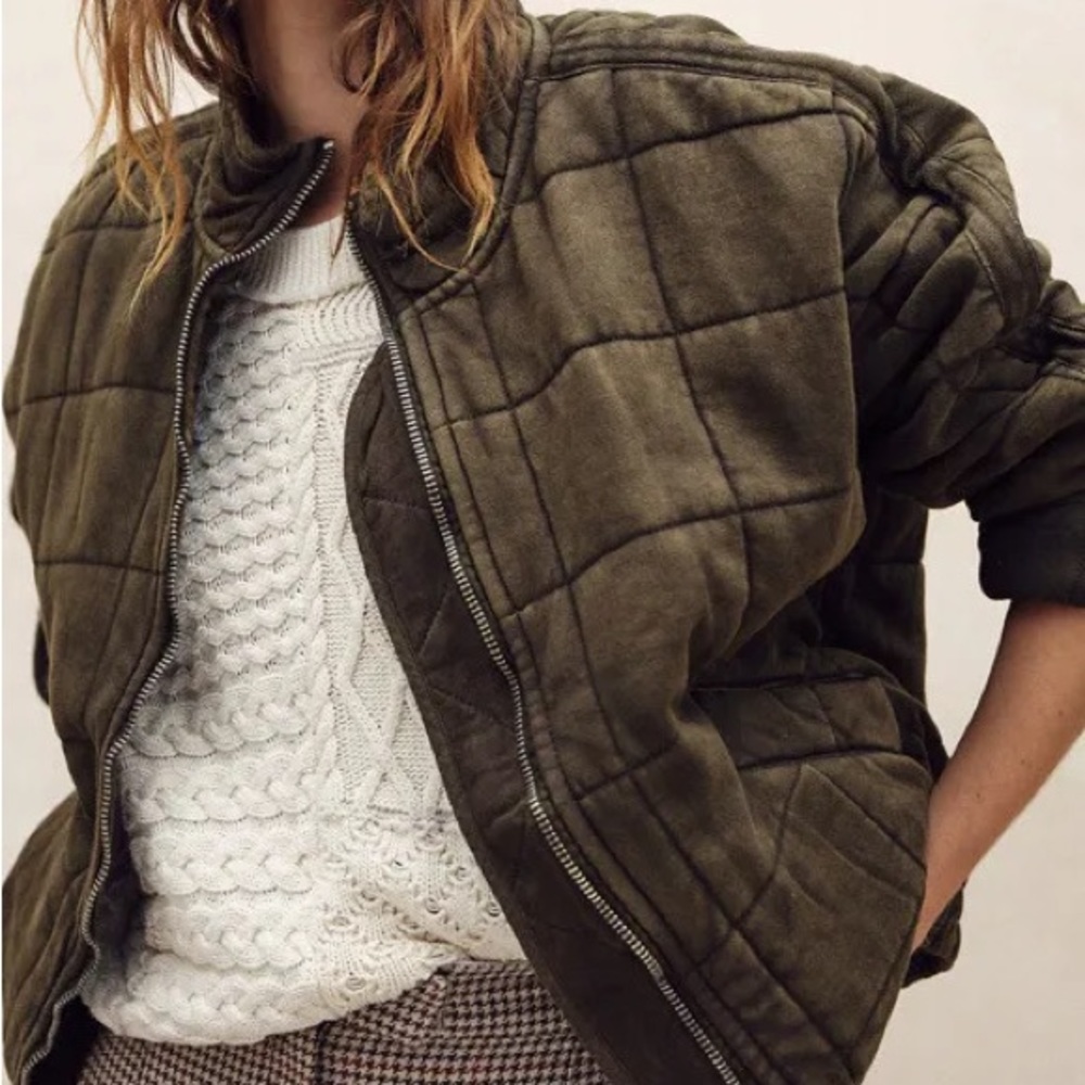 Free People Quilted Dolman Jacket in Army Green
